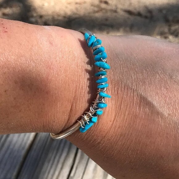 Genuine Sleeping Beauty Turquoise Solid Sterling Silver Cuff Bracelet Handmade - Picture 16 of 16